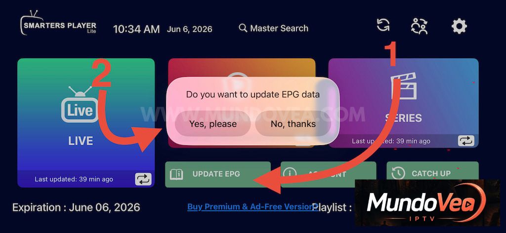 Update EPG button and confirmation window in Smarters Player Lite