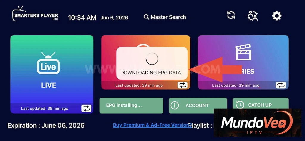 EPG data download in progress in Smarters Player Lite