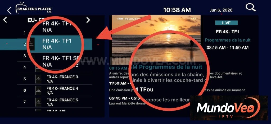 IPTV channels showing N/A instead of the EPG in Smarters Player Lite