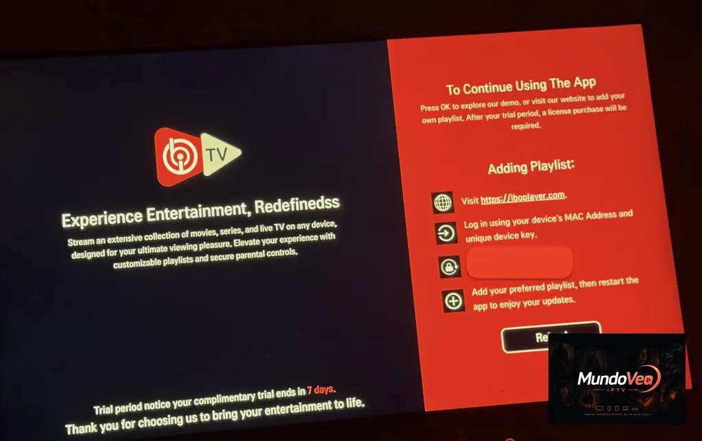Step 2 — Launch IBO Player on LG webOS IBO Player startup screen after installation on an LG Smart TV